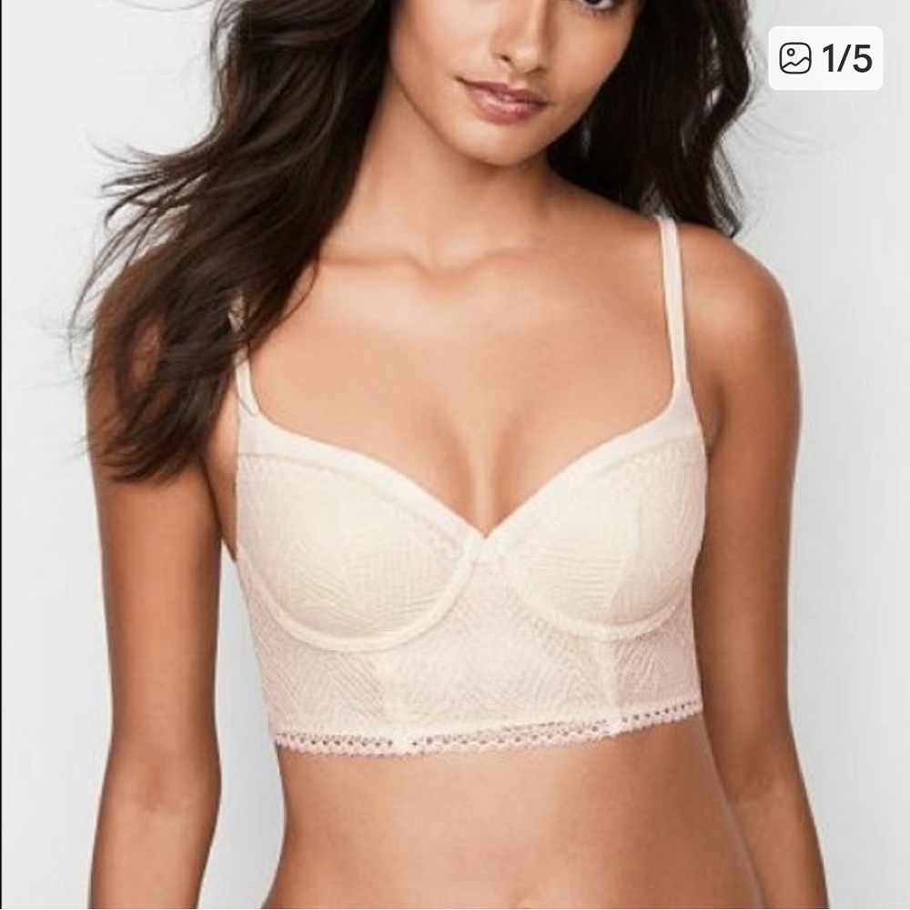 Victoria's Secret Cream Lace Longline Bra Sz 34B